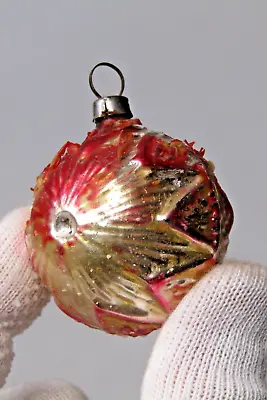 Vintage Glass Embossed Outdent BALL Mini Feather Tree Christmas Ornament Germany • $35