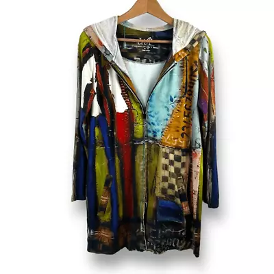 Ubu Women's XS Full Zip Hooded Tunic M Multicolored Mixed Media Patchwork Artsy • $65