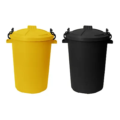 2 X 50L Bin With Clip Lock Lid Kitchen/Garden Waste Storage Dustbin Yellow+Black • £21.79