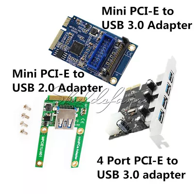 Mini 4 Port PCI-E Card Slot Express Expansion To USB 2.0 3.0 Adapter Riser Card • $9.02