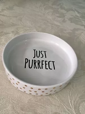 Mason Cash ‘JUST PURRFECT’ Ceramic Cat Bowl Dish With Gold Spots Around Outside • £5.99