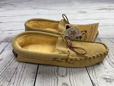 Vintage Sioux Mox Moccasins House Slippers Soft Bottom Tan Leather Mens Size 9 • $26.95