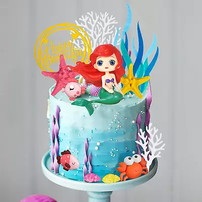 17 PCS Mermaid Cake Toppers Ocean Animals Under The Sea Cake Decorations • $9.99