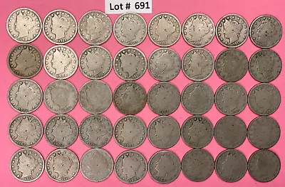 $49.99 • Buy Liberty V Nickels Roll Lot Of 40 US Coins | See Pictures | Estate Lot 691