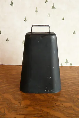 Vintage Large Metal COW BELL ~ BULL BELL Painted Black ~ Original Clapper • $26