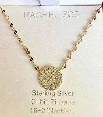 Rachel Zoe 14K Gold/Sterling Silver CZ Disc Sparkle Mirror Chain Necklace Dainty • $25