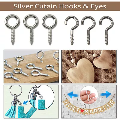 Hooks And Eyes For Net Curtain Wire Sliver Chrome Screws Picture Hanging Frame • $6.92