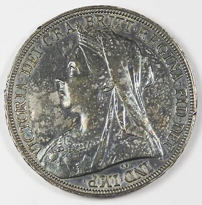 GREAT BRITAIN 1897 Silver CROWN Coin Almost UNC AU Victoria KM-783 LXI Edge UK • $129.99