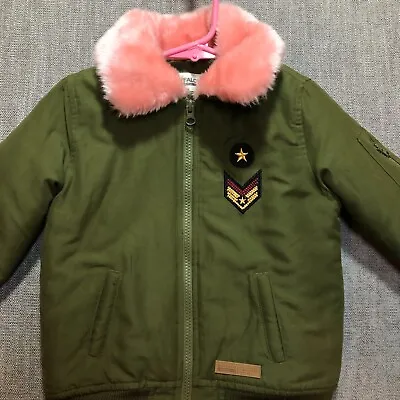 $24.99 • Buy Buffalo David Bitton Bomber Jacket Girls 4T Toddler Green Pink Faux Fur Trim