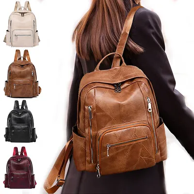 Vintage Women Ladies Soft Leather Casual Rucksack Shoulder Bag Backpack New • £6.99