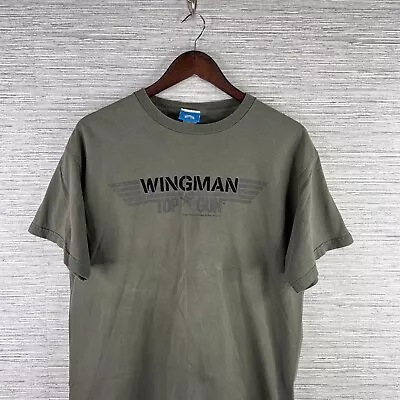 VINTAGE Top Gun Shirt Mens Large Green Short Sleeve Wingman Y2K Paramount Movie • $18.88