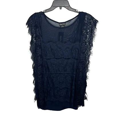 City Chic Top Womens M/18 Navy Blue Intricate Lace Sleeveless Blouse Cami New • $59.82
