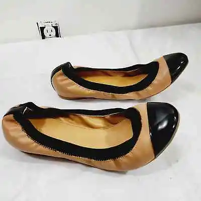 J.Crew Marley Ballet Flats Burnished In Sand/Black Faux Leather Patent Size 10 • $29.95