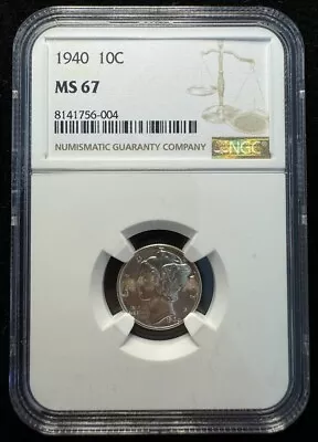 1940 10C Mercury Dime NGC MS 67 • $74