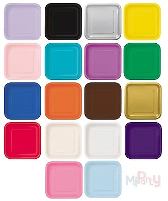Square Paper Party Plates 7  & 9  Plain Solid Colours Tableware Catering Events • £3.93