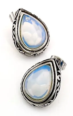 DESIGNER Stainless Steel Scroll Faceted OPALITE Teardrop Post Earrings • $12