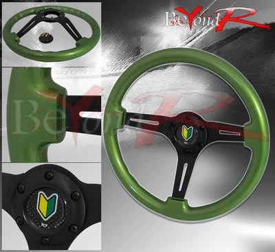 $67.99 • Buy 350mm Green Wood Grain Track Tuning Light Weight Steering Wheel Button Horn