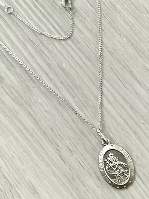 LADIES 925 Sterling Silver SAINT CHRISTOPHER Necklace & Personalised Engraving • £27.50