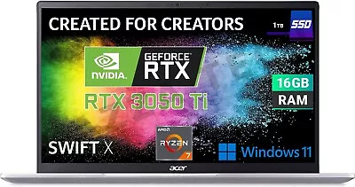 Acer Swift X 14″ Ryzen 7 5800U 1TB SSD 16GB RAM Laptop GeForce RTX 3050Ti Gaming • £889.99