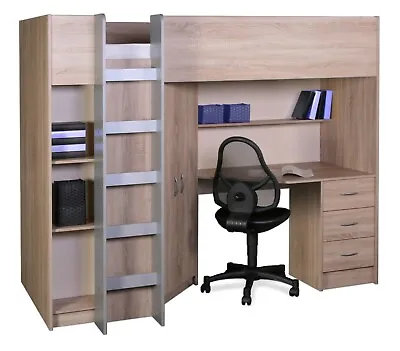 £494 • Buy Cambridge Cabin Bed High Sleeper Desk Drawer Wardrobe Oak R243O