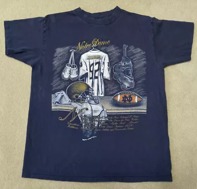 NOTRE DAME FIGHTING IRISH 1990'S VINTAGE Nutmeg Label MEN'S LRG BLUE  T-SHIRT • $20