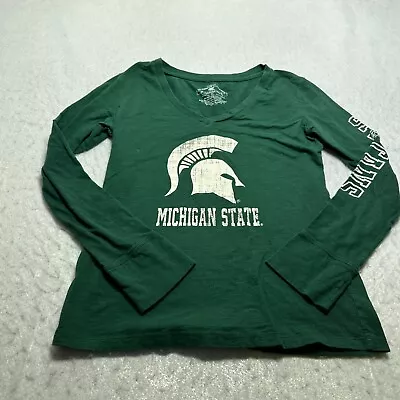 Michigan State Spartans Colosseum Top Womens Large L Green V Neck Long Sleeve • $12.91