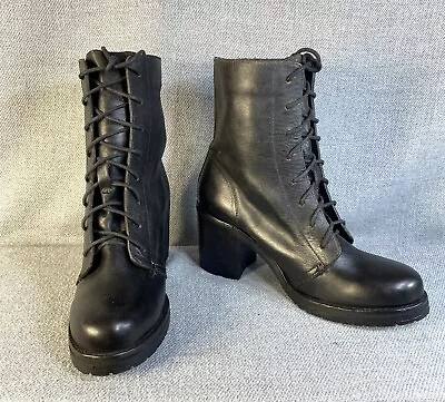 Frye Womens Boots Karen Combat Black Leather Lace-up Classic Size 6B Moto Biker • $50