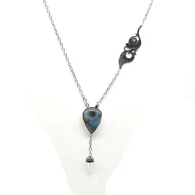 £0.99 • Buy Caribbean Larimar Gemstone Feather Jewelry Bullet Drop Necklace Y Necklace