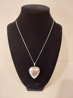 Silvertone I Love You Puffy Heart Locket On Sarah Coventry 16 Inch Chain • $12.80