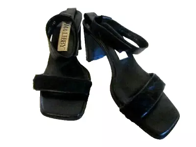 VTG Sam & Libby Black Calf Hair & Leather Ankle Wrap Hi Heel Sandal Size 6-1/2B • $18