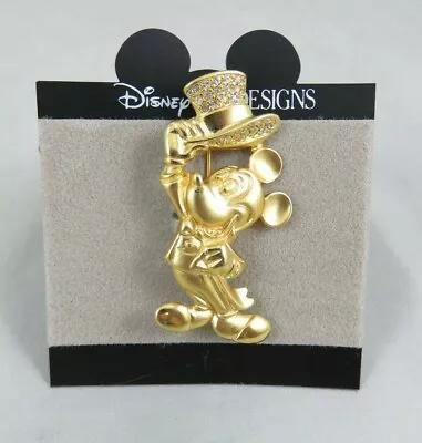 Disney Brooch Pin - Mickey Mouse With Top Hat Tuxedo Gold Tone With Rhinestones • $8.40