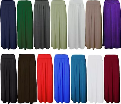 Womens Pleated Fold Over High Waist Maxi Skirt Gypsy Skirt Long Length Skirt • £13.99