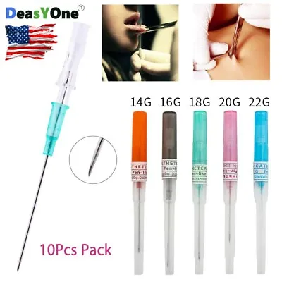 10Pcs Sterilized Body Piercing Needles I.V Catheter Professional Needles 14G-22G • $19.99