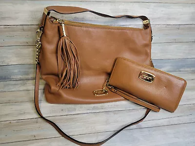 Michael Kors Fringe Tassel Acorn Brown Shoulder Crossbody Bag W/ Wallet Set • $100