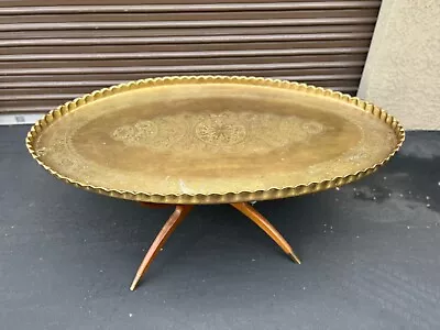 🦁VinTage 1950’s StuNNing InLAID Moroccan Brass Large CoFFee TABLE • $3399