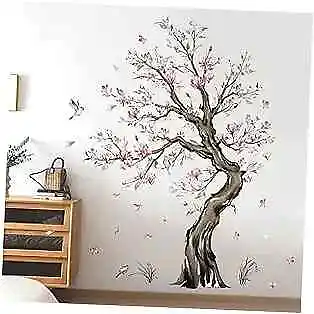  Red Flower Tree Wall Stickers Watercolor Large Tree Magnolia Floral Peel And B • $31.54