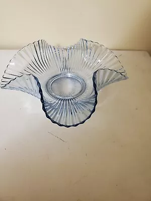 Vintage Mermaid Folded Tail Blue Opalescent Glass Dish  • $15