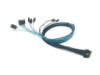 SlimSAS 8i (SFF-8654) Straight To 8X SATA Cable With Sideband Connectors - 1 ... • $38.75