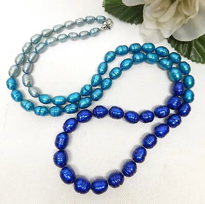 Honora 925 Sterling Silver Graduated Blue Ombre Genuine Pearl Bead Necklace 29  • $9.99