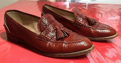 417-JCrew Biella Crackled Leather Tassel Loafers Men Sz 7.5 • $45