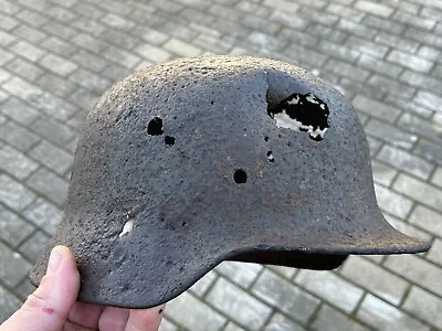 Original WW2 WWII German Soldier M40 Helmet With Battle Damaged From Kurland #87 • $89.10