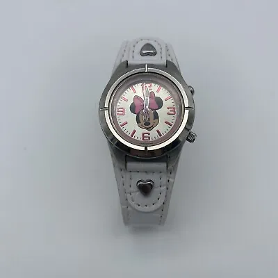 Disney Minnie Mouse Watch Easy To Read Silver Dial  Lights Up  On White Band • $24.99