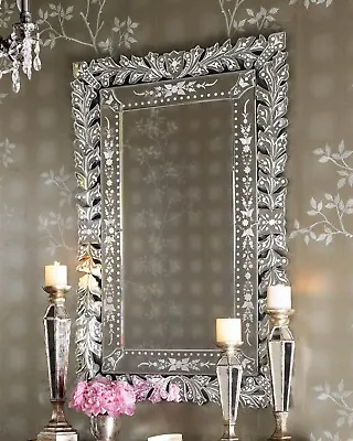 Large Venetian Style Wall Mirror Hand Engraved 48 T X 32  • $2295