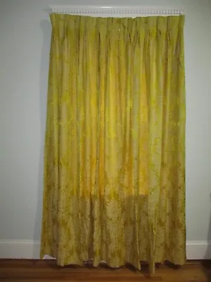 Vintage 92  Yellow / Gold Brocade Heavy Pleated Drapes Retro Curtains MCM Props • $87.99