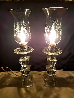 Vintage Art Deco Hurricane Lamps Etched Globes • $42