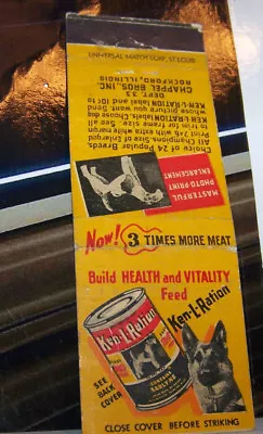 Rare Vintage Matchbook Cover B7 Ken L Ration Dog Food Rockford Illinois Breed • $34.99