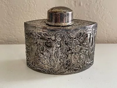 Antique EG Webster & Son Silver Plated Tea Caddy W/ Various Figures Decoration • $125