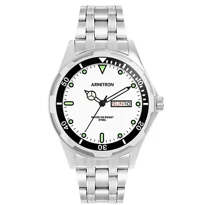 Armitron 20/5542WTSVWM Men's Silver Tone Round White Dial Casual Watch • $16