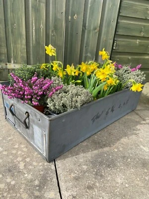 £18.75 • Buy Vintage Industrial Galvanised Tote Pan Metal Box Planter Tool BOX