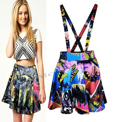 £11.99 • Buy New Womens Ladies Comic Batman Logo Graffiti Superman High Waisted Skater Skirt 